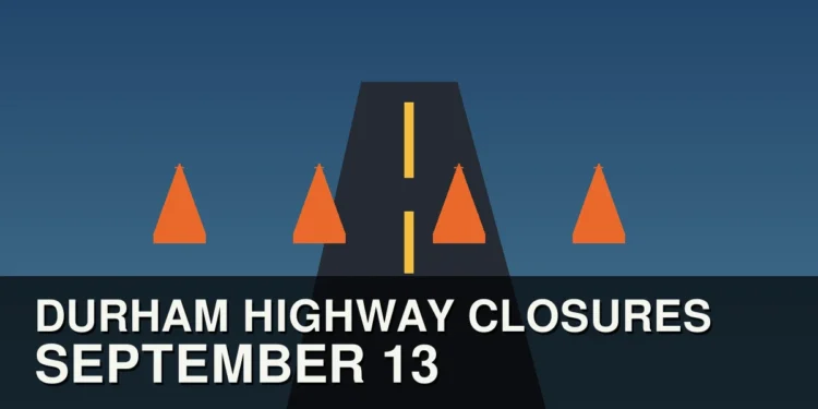 Original illustration of a Durham highway work zone for September 13 closures