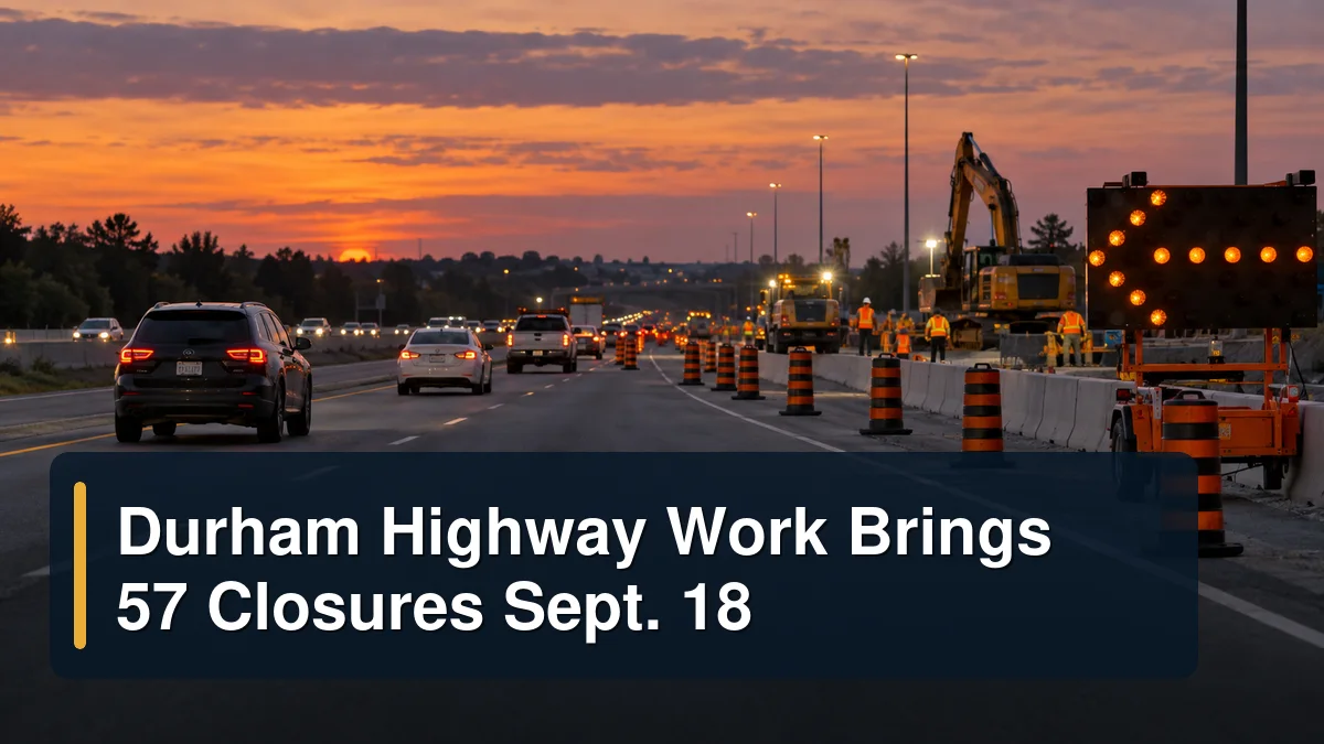 Managed highway work zone with the headline Durham Highway Work Brings 57 Closures Sept. 18
