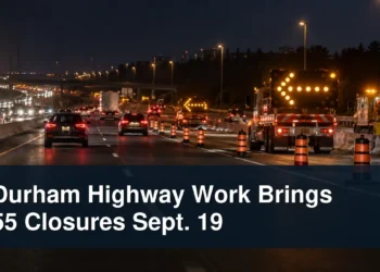 Nighttime highway maintenance restrictions with the headline Durham Highway Work Brings 55 Closures Sept. 19