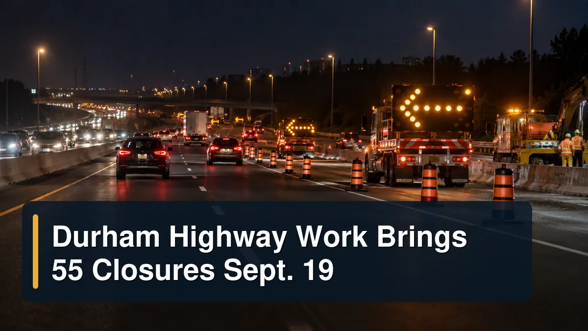 Nighttime highway maintenance restrictions with the headline Durham Highway Work Brings 55 Closures Sept. 19