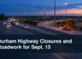 Durham Highway Closures and Roadwork for Sept. 15 Durham highway interchange roadwork with the headline Durham Highway Closures and Roadwork for Sept. 15