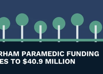 Original local news illustration with the headline Durham Paramedic Funding Rises to $40.9 Million