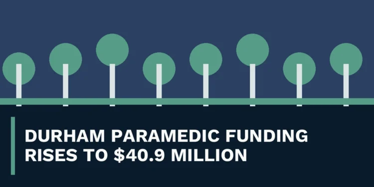 Original local news illustration with the headline Durham Paramedic Funding Rises to $40.9 Million