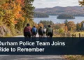 Durham Police Team Joins Ride to Remember Group cycling on a rural road with the headline Durham Police Team Joins Ride to Remember
