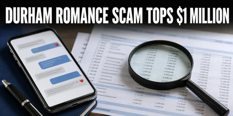 Durham Police Allege $1M Romance Fraud Scheme Phone messages and financial records illustrating a Durham romance-fraud investigation