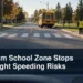 Durham School Zone Stops Highlight Speeding Risks Driver view of a school zone with the headline Durham School Zone Stops Highlight Speeding Risks