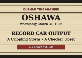 Original Durham Time Machine graphic for Oshawa on March 31, 1926
