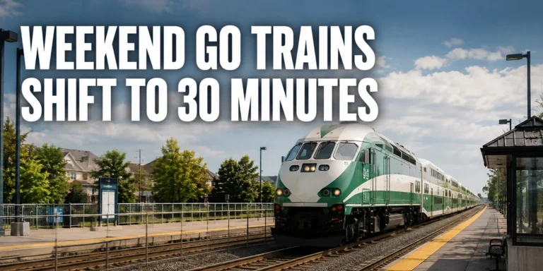 A commuter train at a Durham Region station illustrating Lakeshore East weekend GO changes