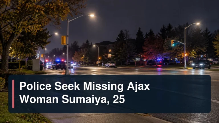 Ajax neighbourhood search scene with the headline Police Seek Missing Ajax Woman Sumaiya, 25