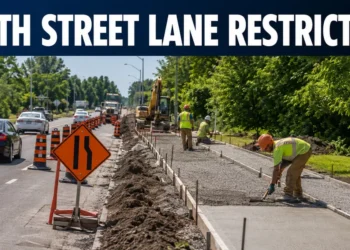 Road crews building a multi-use path during North Street lane restrictions in Newcastle