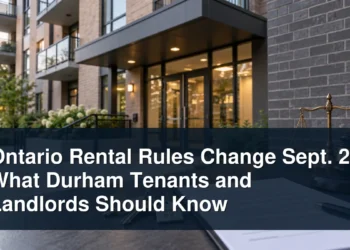 Rental apartment, lease and keys with the headline Ontario Rental Rules Change Sept. 21: What Durham Tenants and Landlords Should Know
