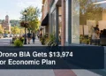 Orono main street economic planning scene with the headline Orono BIA Gets $13,974 for Economic Plan