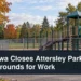 Attersley Park playground work scene with the headline Oshawa Closes Attersley Park Playgrounds for Work