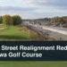 Road realignment construction beside a golf course with the headline Bloor Street Realignment Reduces Oshawa Golf Course
