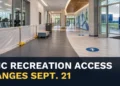 Recreation-centre flooring work with the headline Oshawa Civic Recreation Access Changes Sept. 21