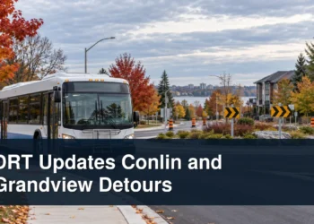 DRT Updates Conlin and Grandview Detours City bus detour scene with the headline DRT Updates Conlin and Grandview Detours