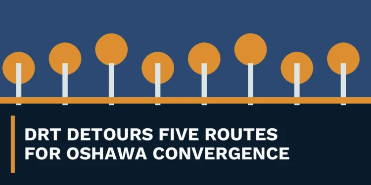 Original local news illustration with the headline DRT Detours Five Routes for Oshawa Convergence