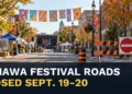 Downtown festival barricades with the headline Oshawa Festival Road Closures Set for Sept. 19-20