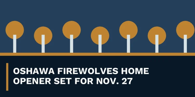 Oshawa FireWolves Home Opener Set for Nov. 27 Original local news illustration with the headline Oshawa FireWolves Home Opener Set for Nov. 27