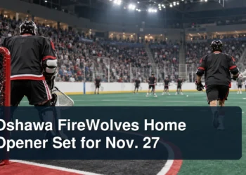 Professional box lacrosse warmup with the headline Oshawa FireWolves Home Opener Set for Nov. 27