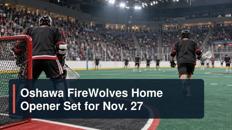 Professional box lacrosse warmup with the headline Oshawa FireWolves Home Opener Set for Nov. 27