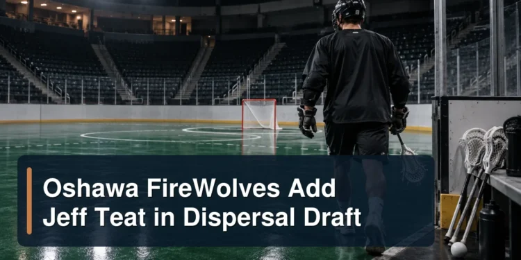 Unbranded indoor lacrosse practice with the headline Oshawa FireWolves Add Jeff Teat in Dispersal Draft