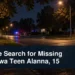 Empty Oshawa neighbourhood search scene with the headline Police Search for Missing Oshawa Teen Alanna, 15