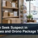 People-free package pickup counter with the headline Police Seek Suspect in Oshawa and Orono Package Thefts