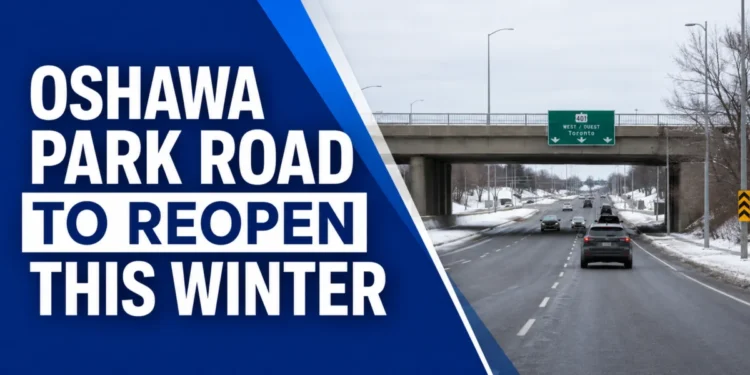 Winter traffic travelling on Park Road near Highway 401 in Oshawa