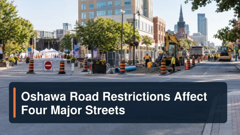 Oshawa intersection with multiple managed restrictions and the headline Oshawa Road Restrictions Affect Four Major Streets