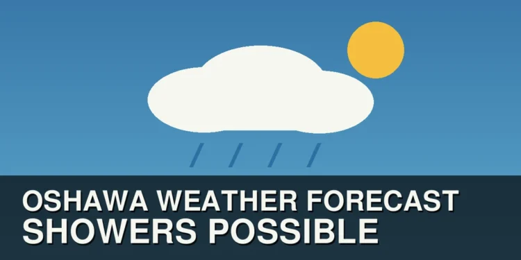 Original illustration of clouds, sun and rain for the Oshawa weather forecast on September 13