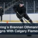 Generic hockey winger at practice with the headline Pickering’s Brennan Othmann Re-Signs With Calgary Flames