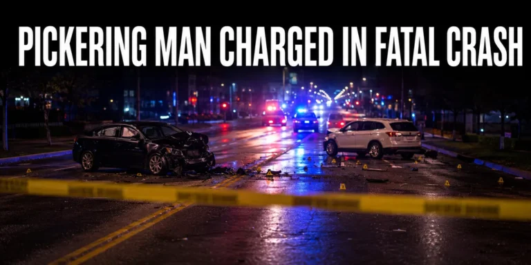 Neutral nighttime collision investigation image for charges against a Pickering driver