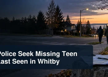 Whitby neighbourhood search scene with the headline Police Seek Missing Teen Last Seen in Whitby