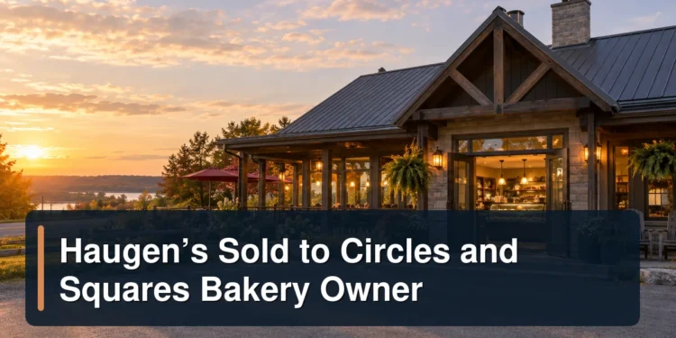 Heritage roadside restaurant and bakery counter with the headline Haugen’s Sold to Circles and Squares Bakery Owner