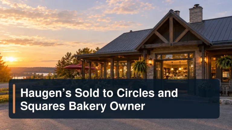 Heritage roadside restaurant and bakery counter with the headline Haugen’s Sold to Circles and Squares Bakery Owner