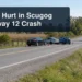 Three vehicles stopped on a rural road with the headline Three Hurt in Scugog Highway 12 Crash