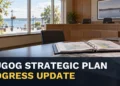 Municipal planning room with the headline Scugog Strategic Plan Shows Progress on Five Priorities