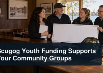 Community grant presentation with the headline Scugog Youth Funding Supports Four Community Groups