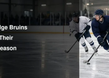Junior hockey players illustrating the Uxbridge Bruins’ 50th season