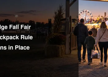 Family entering an Ontario fall fair with a clear stadium bag