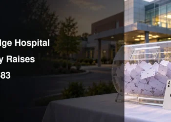 Uxbridge Hospital Lottery Raises $165,583 Raffle drum outside a hospital illustrating the Uxbridge hospital lottery fundraiser