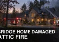 Fire crews outside a rural Uxbridge home after an attic fire