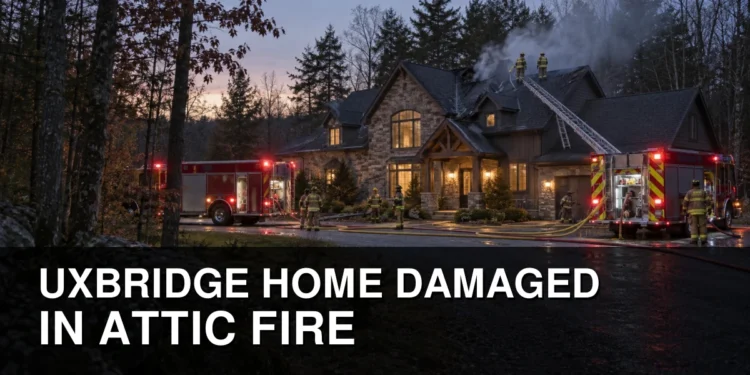 Fire crews outside a rural Uxbridge home after an attic fire