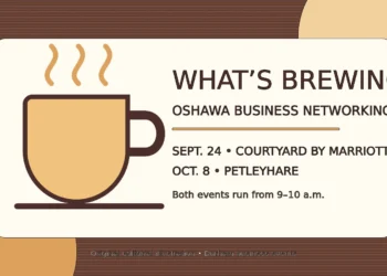 Illustration of a coffee cup for Oshawa business networking events