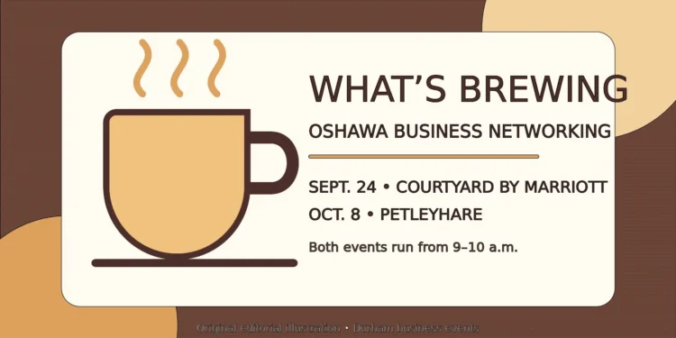 What’s Brewing Networking Events Set for Sept. 24 and Oct. 8 Illustration of a coffee cup for Oshawa business networking events