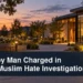 Restrained community investigation scene with the headline Whitby Man Charged in Anti-Muslim Hate Investigation