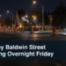Overnight Whitby roadwork scene with the headline Whitby Baldwin Street Closing Overnight Friday