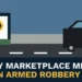 Original illustration of a Marketplace meetup and vehicle with the headline Whitby Marketplace Meetup Ends in Armed Robbery