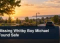 Missing Whitby Boy Michael Found Safe Calm Whitby neighbourhood at sunrise with the headline Missing Whitby Boy Michael Found Safe
